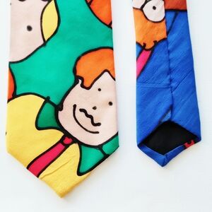 Colorful Adult Tie by Silk Scapes with Cartoon Faces Hand Painted